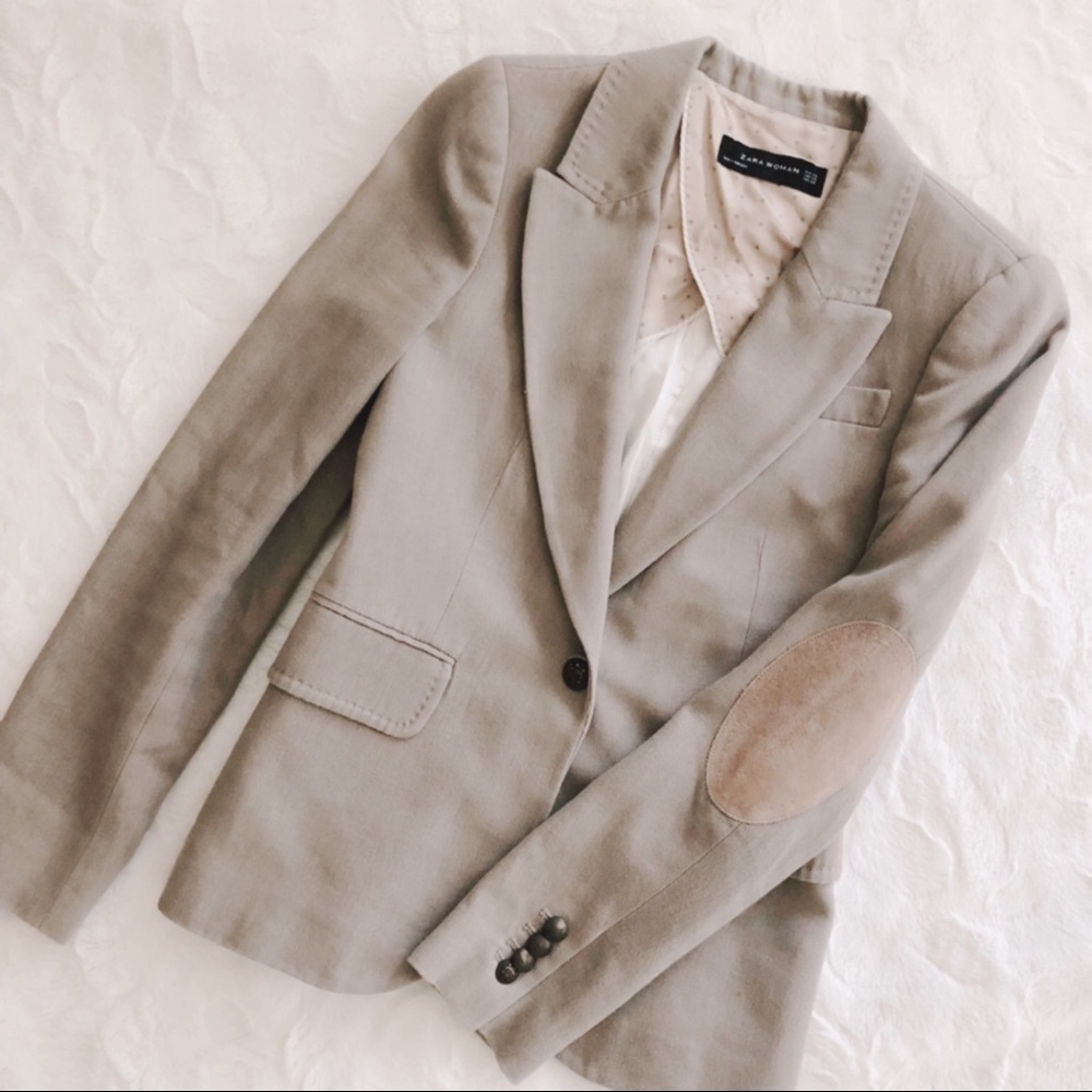 {zara} tan elbow patch blazer - Picture 1 of 4